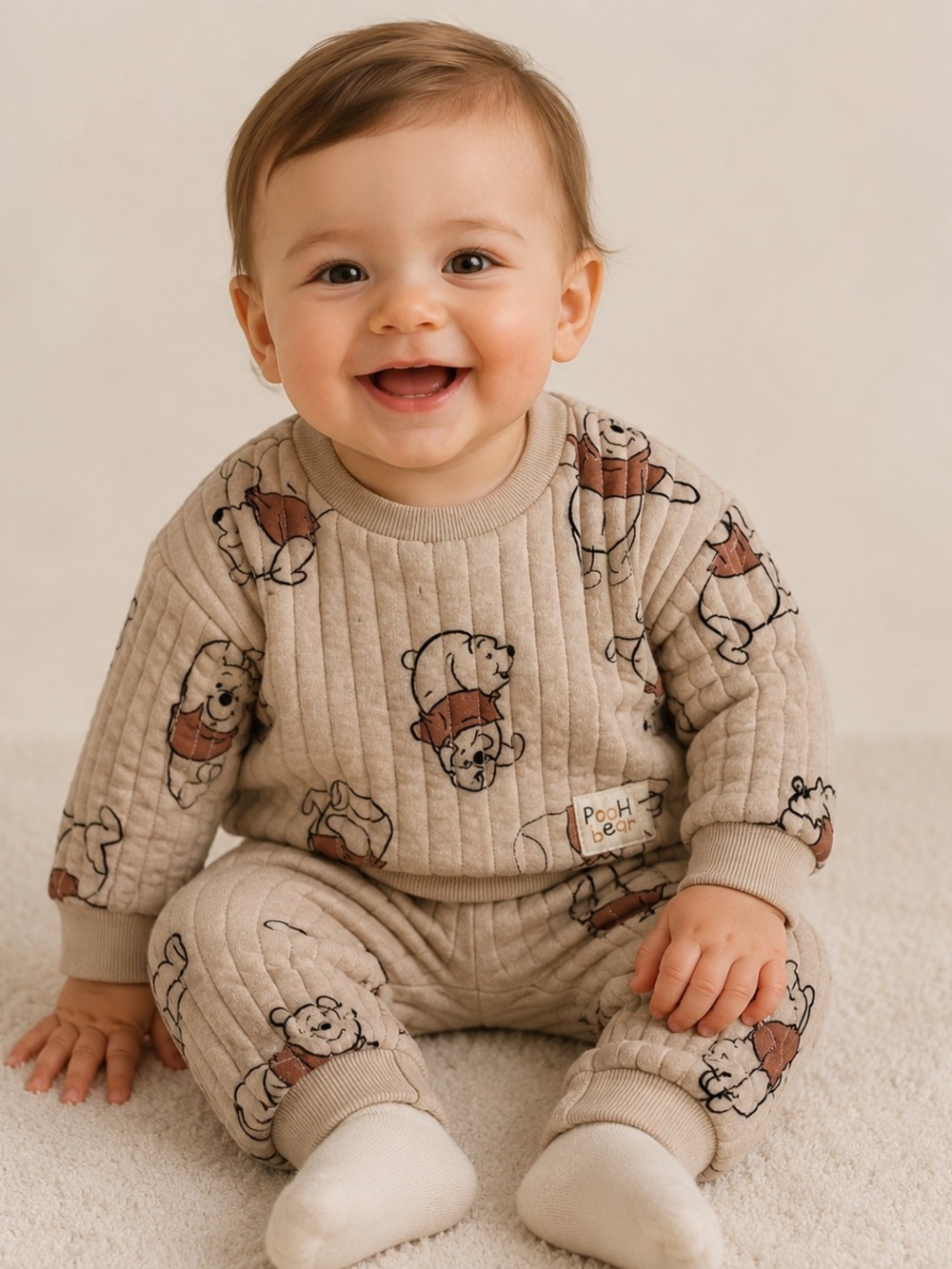 Disney Neutral Beige Pooh Quilted Kids  Set Size 6-9 M